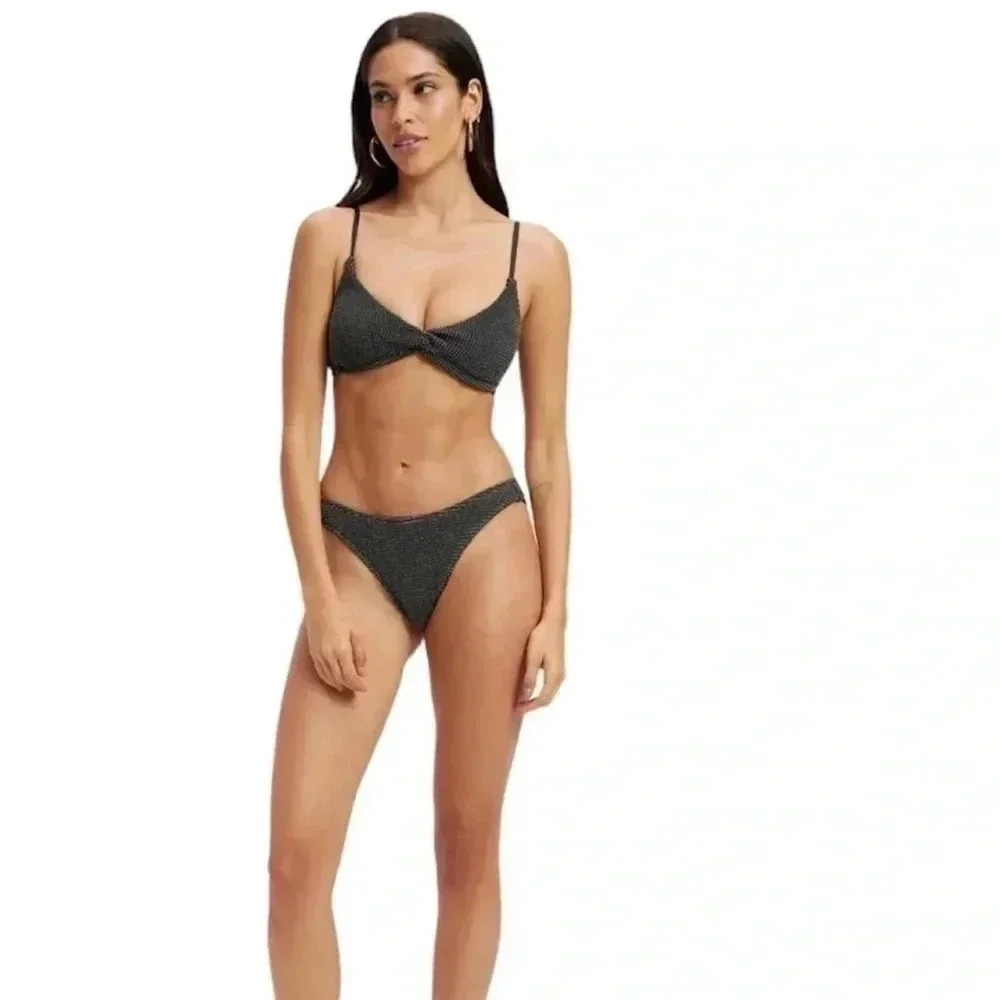 NWT Good American Always Fit Metallic Twist Bikini Top, Size XS